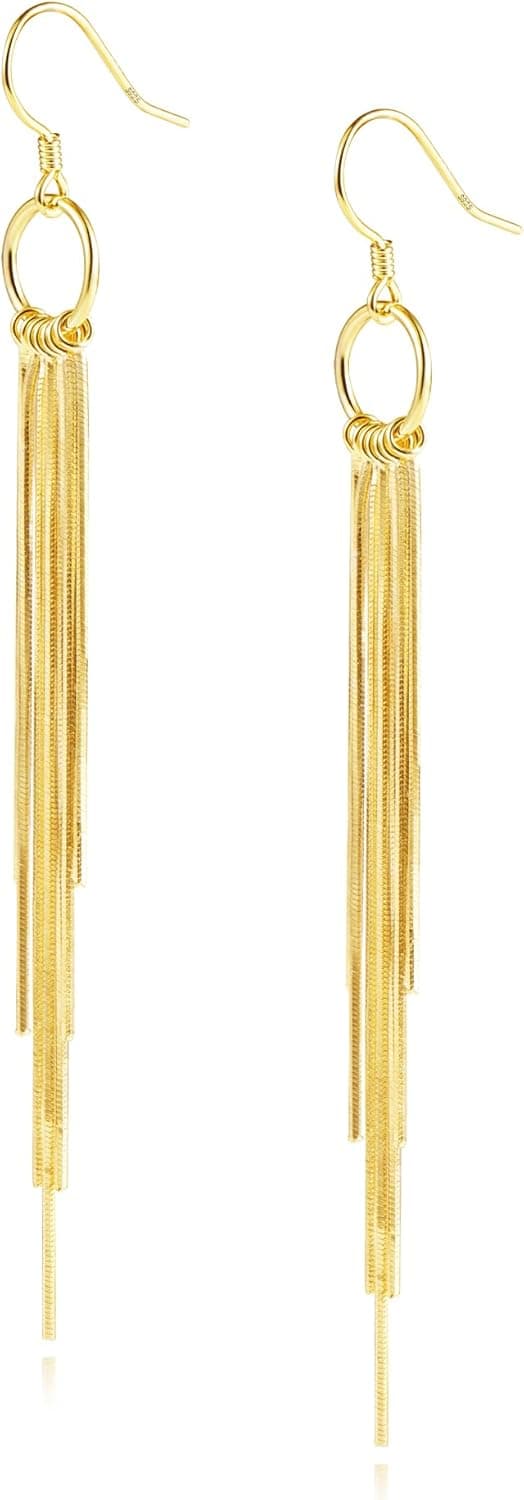 ALEXCRAFT Boucles d'OreilleFemme Perles Argent 925/Or Pendante Longues, Plaqué Or 14 Carats, Cadeaux Bijoux