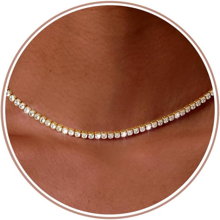 CASSIECA Tennis Collier Zircon Femme Collier Or/Argent Ras du Cou Collier Chaine Argent Femme Choker Collier Simples Diamant Synthétique Collier pour Femme Bijoux Cadeaux