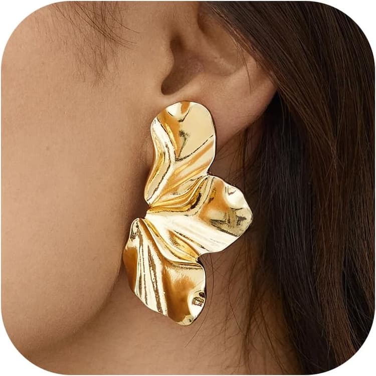 Kakonia boucle d'oreille clip,or boucle d oreille clip femme - fleur clips oreilles non percées grosse boucle d'oreille femme hypoallergénique pendante faux piercing oreille