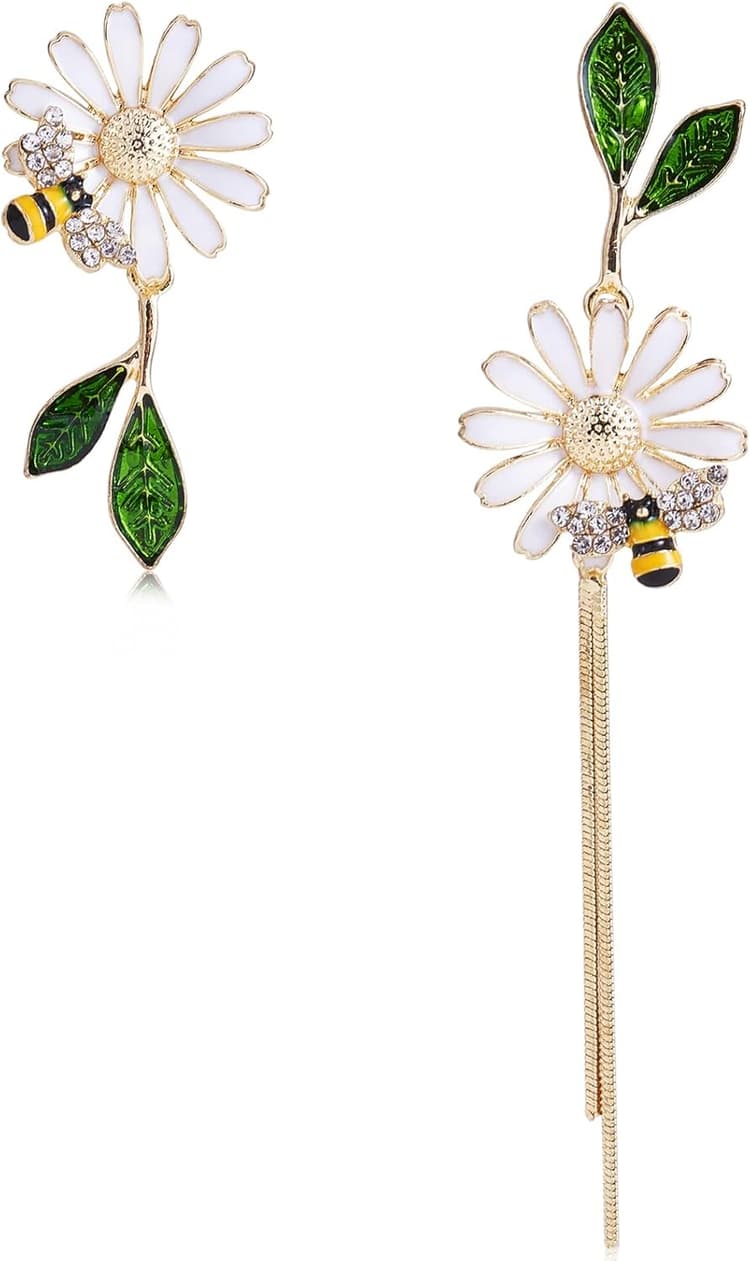 Legentliser Boucles d'Oreilles Fleur d'Abeille Longues Asymétriques - Bijoux de Mode pour Femmes