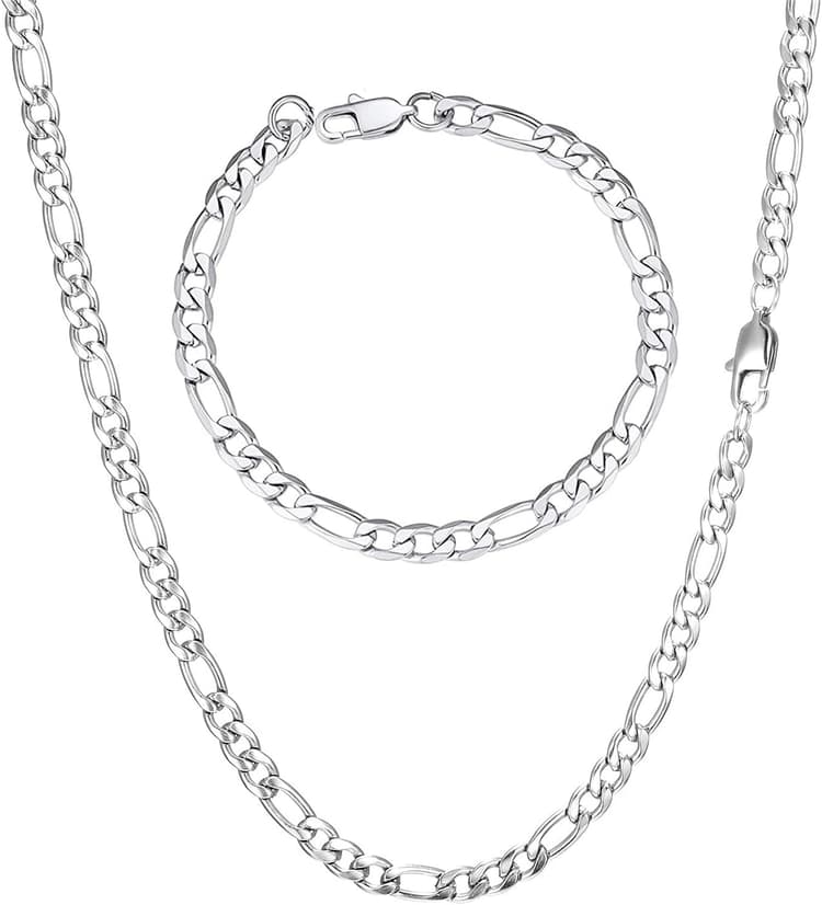 Chaîne Figaro 1+3 Homme Collier en Acier Inoxydable Argent Or Noir 5mm de Large 46-90cm Bijoux Cadeau