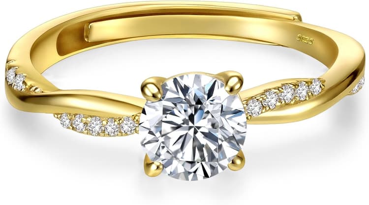 Bague Argent 925 Femme Réglable – Bague de Fiançailles, Bague Promesse Mariage avec Zircone Cubique, Bague Pouce en Argent/Or, Cadeau Bijoux Élégant Femme