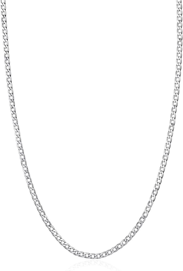 RANKEEF 3/5mm Chaine Acier Inoxydable Homme Durable Collier Acier Inoxydable Anti-Ternissement Fantaisie Chaine Cubaine Hypoallergénique Collier Homme Argent 46/51/56/61/66 cm