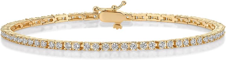 PAVOI 14K Gold Plated Cubic Zirconia Classic Tennis Bracelet | Gold Bracelets for Women | 2mm CZ, Size 6.5-7.5 Inch