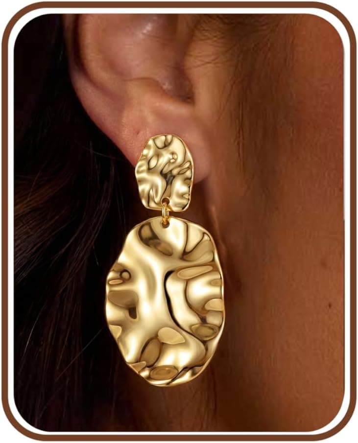 YADOCA Boucles d'Oreilles Femme Argent 925 Boucles d'Oreilles Pendantes Plaqué Or 14K Boucle d'Oreille Goutte Hypoallergénique Statement Boucle d'Oreille Femme Or Léger Martelé et en Forme d'Éventail