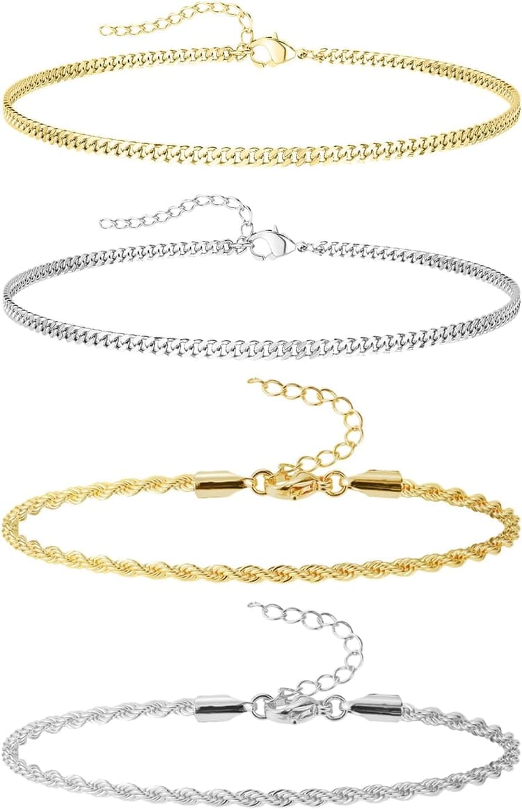 4 Pièces De Chaînes De Bracelet en Acier Inoxydable, 2 Styles, Design Résistant À l'usure Et Durable, Style Simple Et À La Mode, Adapté À Un Usage Quotidien, Adapté Aux Hommes Et Aux Femmes.