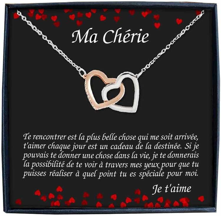 TILOVE Collier Personnalisé Ma Chérie - Pendentif Coeurs Entrelacés Acier Chirurgical + Message d'Amour - Bijou Saint-Valentin Femme - Boîte Cadeau France