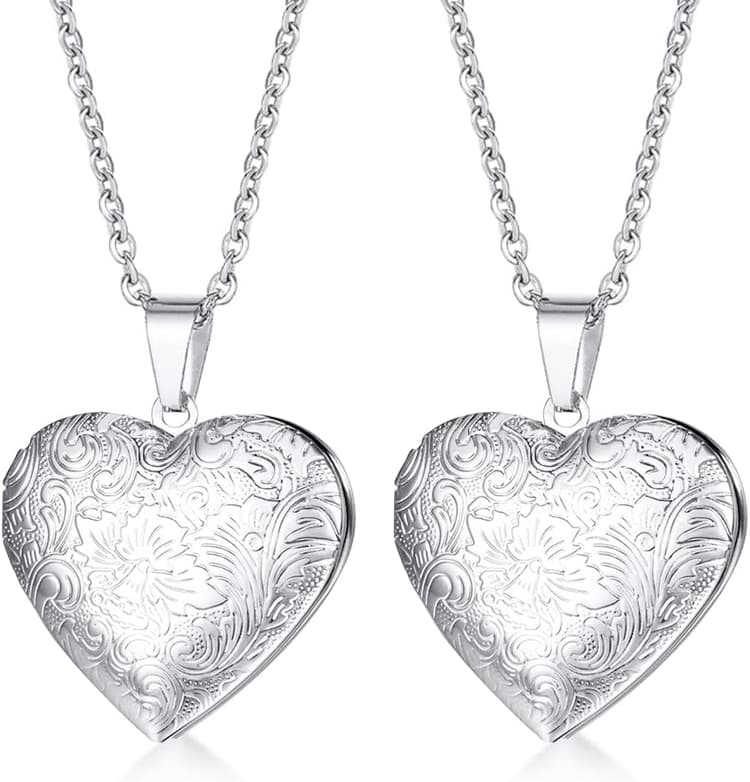 2 Pcs Locket Necklace that Holds Pictures Stainless Steel Locket Pendant Necklace Memory Photo Pendant Necklace for Women Girls