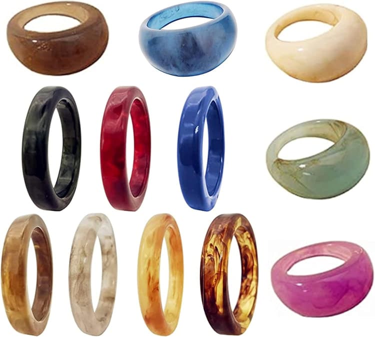 12 Pcs Résine Coloré Large Épais Dôme Knuckle Doigt Empilable Joint Anneau Rétro Acrylique Transparent Vintage Bijoux Partie Élégant À La Main Cadeau