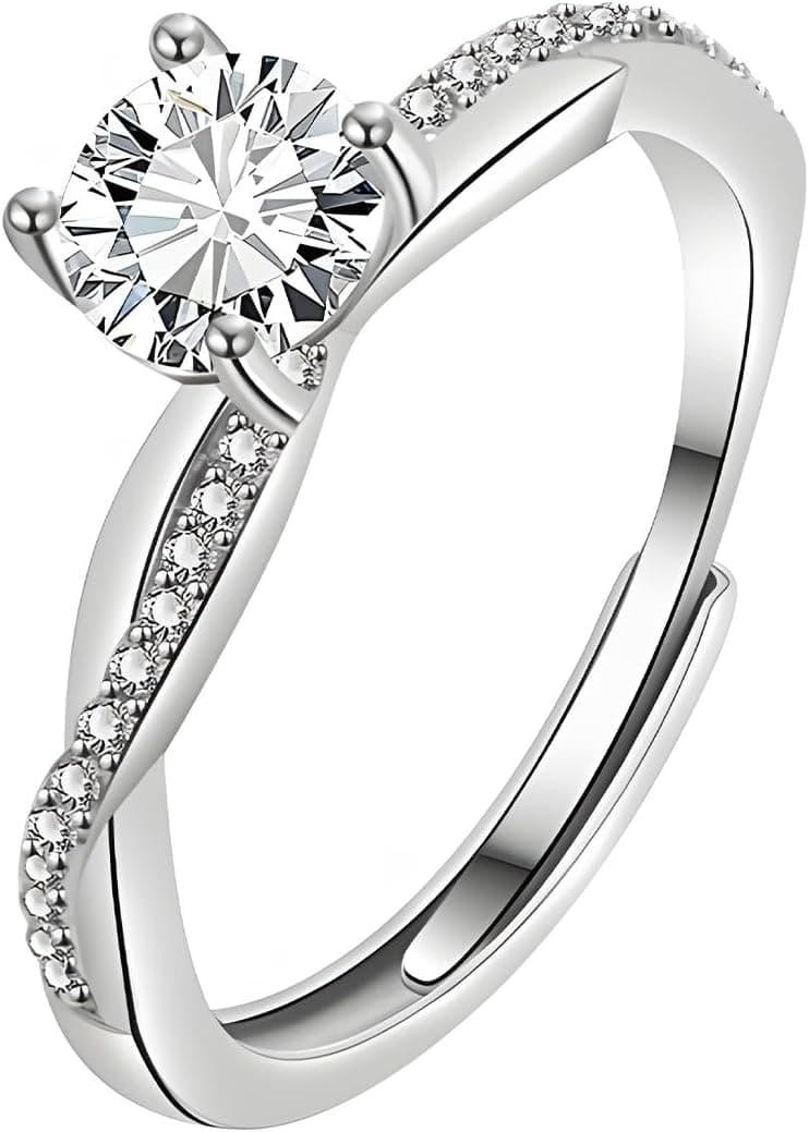 1 bague en argent pour femme - Réglable - Bague de fiançailles - Bague de fiançailles - Bague d'anniversaire pour femme - Cadeau de bijoux