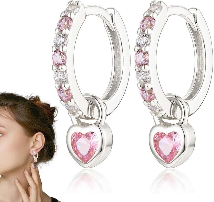 1 Paire Créoles En Argent 925 Pour Femmes Et Filles Comme Boucles D Oreilles Huggies Avec Pendentif Coeur Rose Hypoallergéniques Pour Enfants Et Adultes