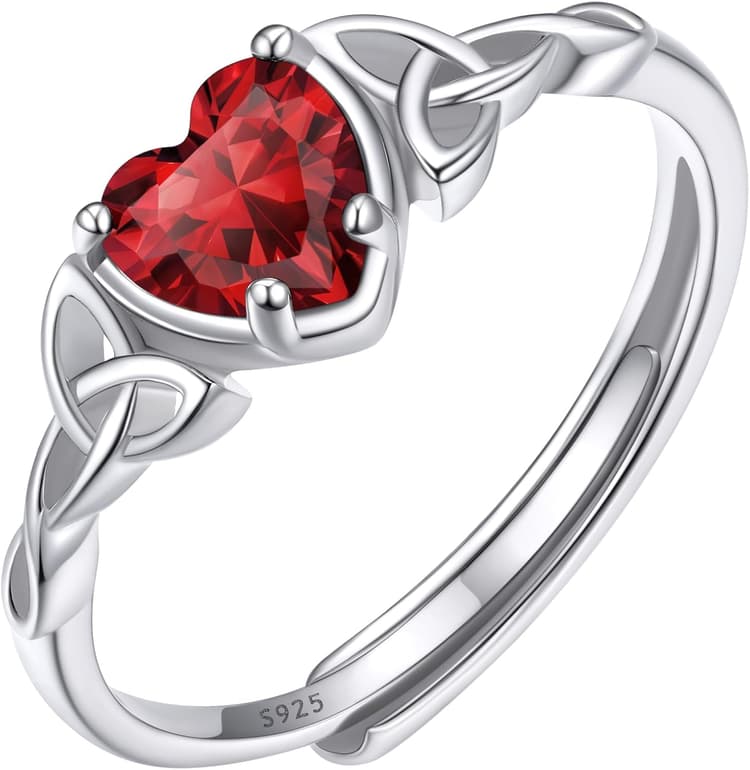 ChicSilver Bague Femme Argent Reglable,Anneau Fiançailles Ajustable avec Pierre Coeur et Celtique,Bijoux Brillant Cadeau Femme pour Noel Anniversaire