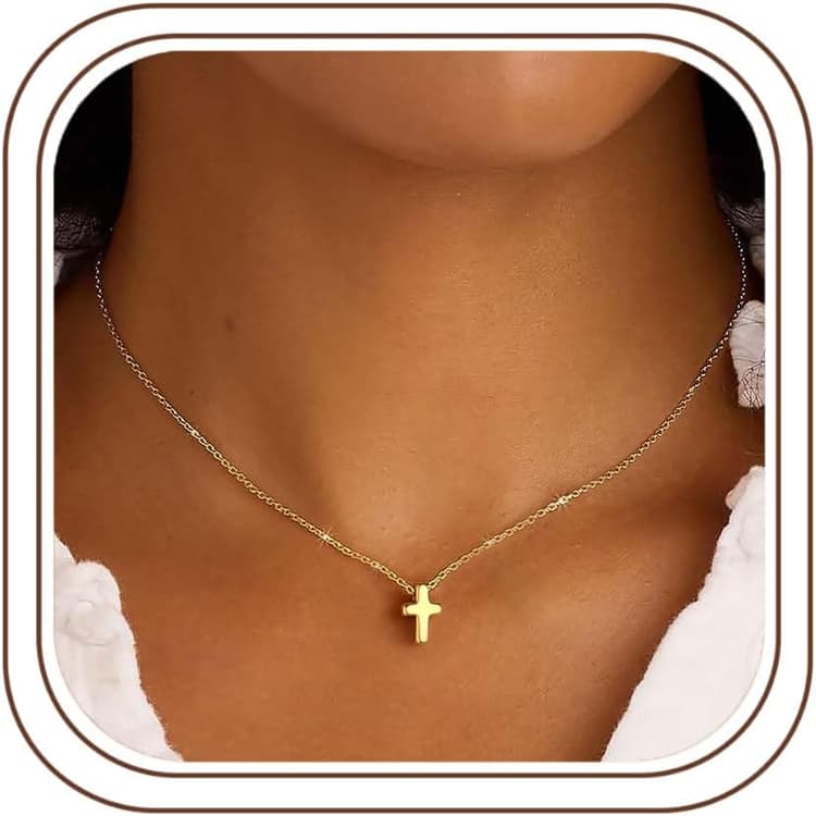 M MOOHAM Cross Necklace for Women Girls, Dainty 14K Gold Plated Cross Pendant Necklace Sideways Cross Choker Layered Cross Necklace for Women Girls