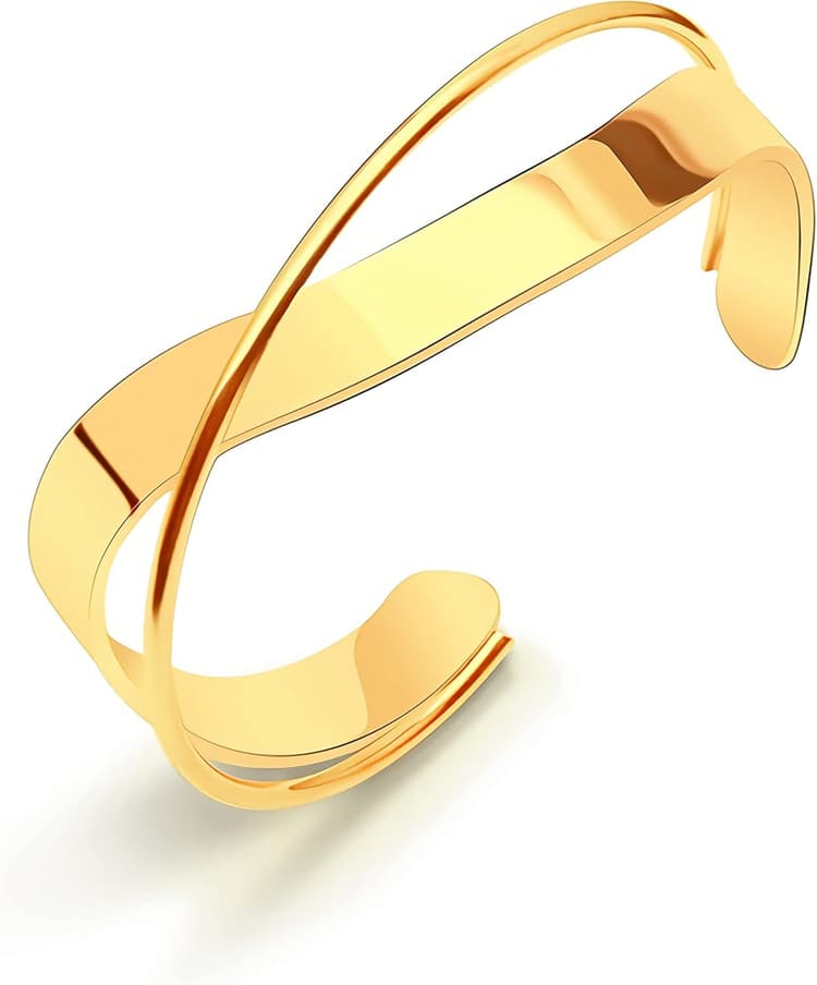 Ashley Bracelet Femme Plaqué or 18 Carats, Bracelet Jonc Ouvert Réglable, Bracelet Manchette Couche, Cadeau D'anniversaire(Dore)