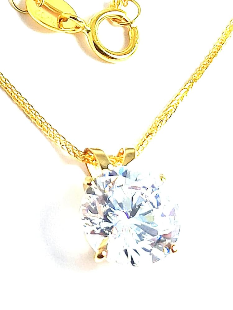 18k SOLID GOLD Diamond Solitaire bijoux pour femmes 1.5carat Solitaire Femme Diamant Collier 8MM FAIT À LA MAIN Fille Pendentif En Or Massif 18" Longueur Chaîne En Or Massif DESIGNER Diamant Bijoux