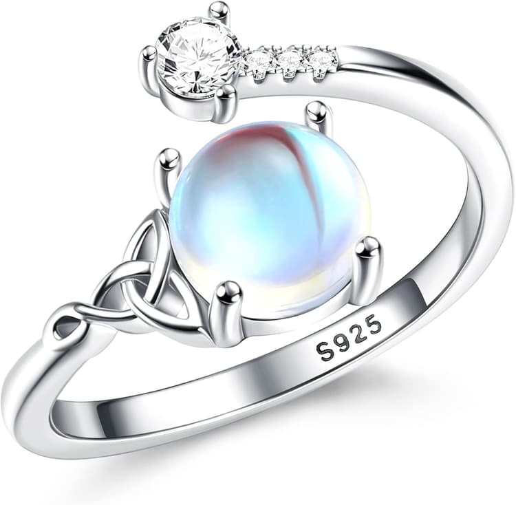 Milacolato Bague Pierre De Lune Pour Femme Fille Bague Argent 925 Ajustable, Bague Triangle Celtique Zirconium, Ovale Rond Coeur Pierre Précieuse Bague Bijoux Pour Elle Avec Boîte Cadeau bague