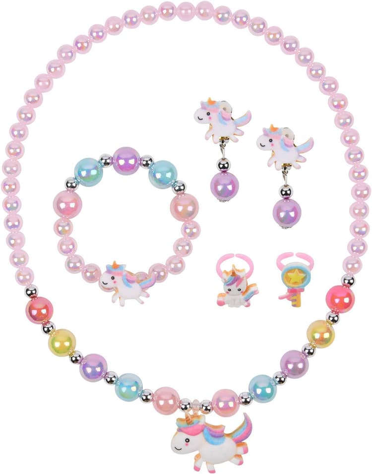 OSDUE Bijoux Enfants, Ensemble de Bijoux, Petites Filles Collier Bracelet Bague Boucles d'oreilles Set 6 Pièces, Princesse Anniversaire Noël Cadeau pour Fille