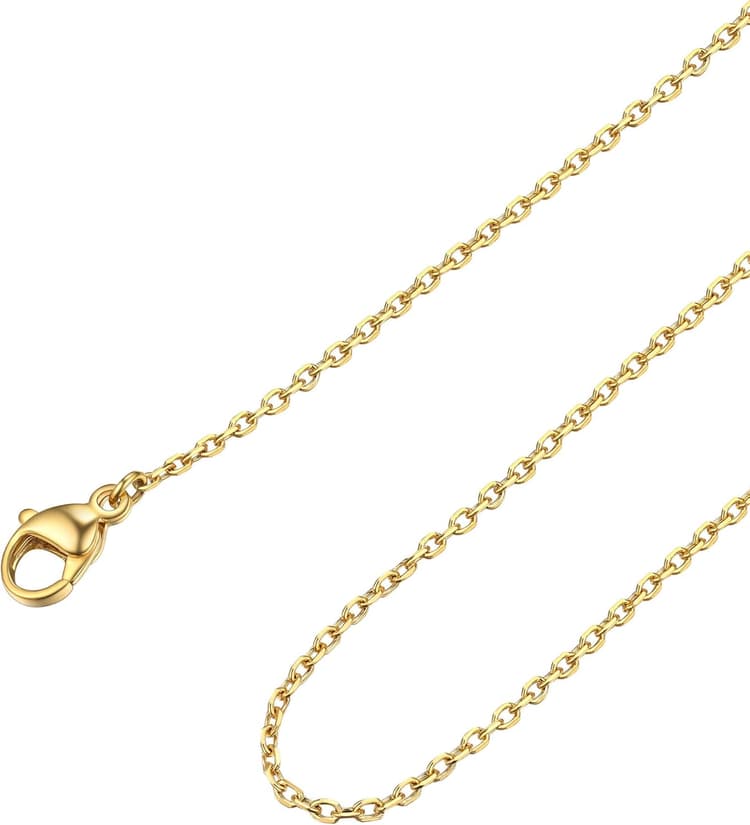 FOCALOOK Chaîne Collier Argent/Plaqué Or Femme Fine 1,4mm en Acier Inoxydable, Chaine Maille Forçat Rolo pour Pendentif Noir/Or Rose Longueur 40 à 60cm+5cm Bijou Cadeau avec Boîte