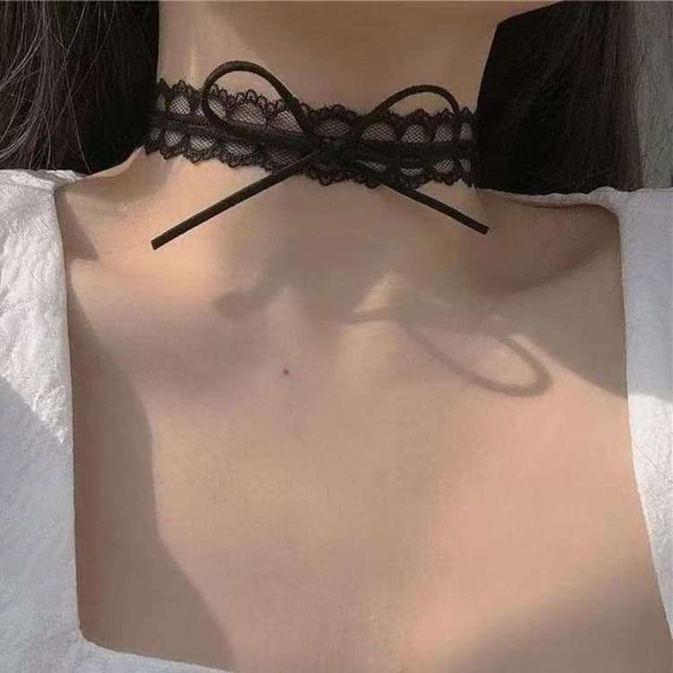 Gothique Noir Dentelle Collier Ras Du Cou Vintage Ruban Arc Collier Collier Sexy Velours Dentelle Tatouage Ras Du Cou Clavicule Chaîne Collier Costume Bijoux Accessoires pour Femmes Filles