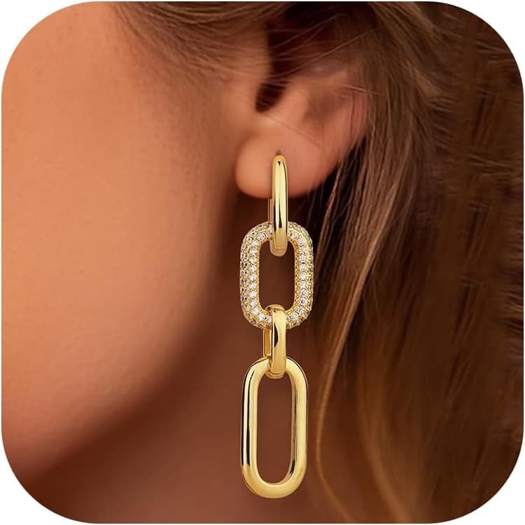 Adramata Boucles d'Oreilles Femme Or Boucle d'Oreille Creoles Plaquées Or 14 Carats Boucles d'Oreilles Pendantes Fantaisie Boucles d'Oreilles Chaîne à Maillons Boucles d'Oreilles Creoles Or Femme