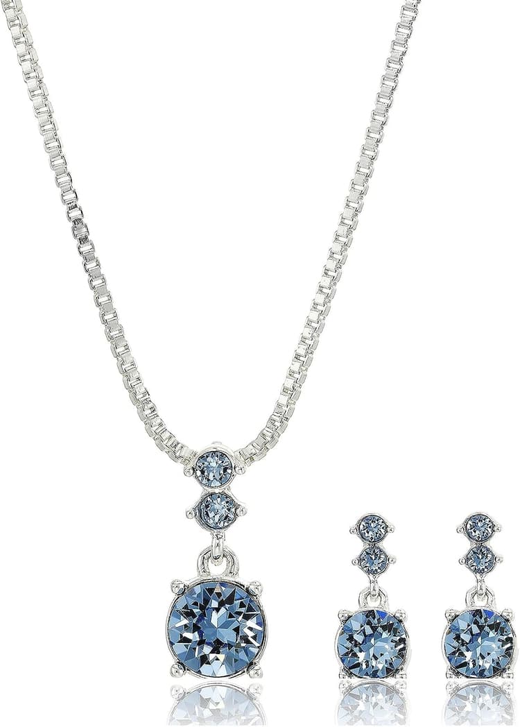 Nine West Women's Purple Necklace Earring Set Silver Tone