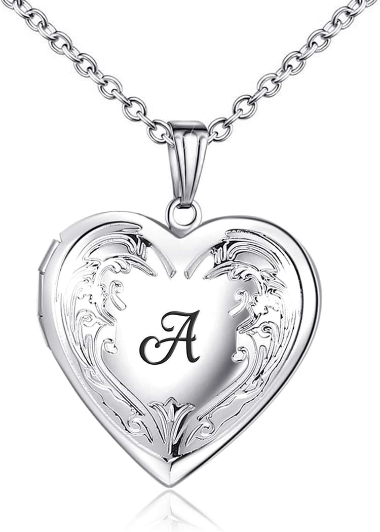 YOUFENG Locket Necklace that Holds Pictures Initial Alphabet A-Z Letter Pendant Necklace Platinum Plated Gifts for Women