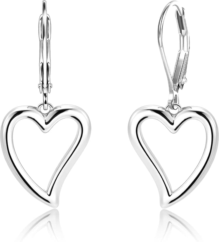 Boucles d’oreilles pendantes cœur argentées femme, Créoles élégantes en forme de cœur, Boucles d’oreilles confortables et raffinées, Bijoux mode, cadeau romantique pour anniversaire ou Saint-Valentin