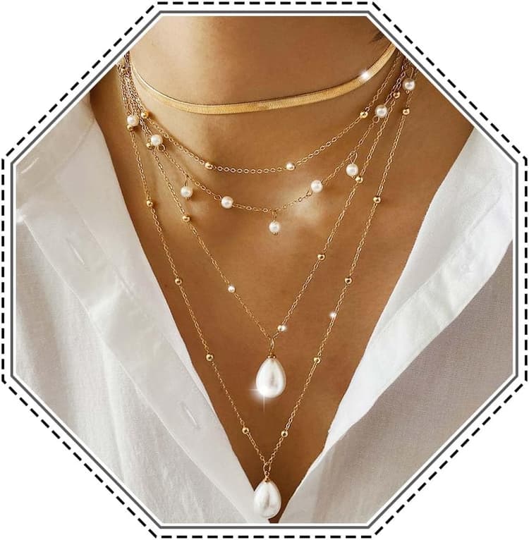 Jovono Collier bohème à 5 niveaux avec perles dorées pour femme