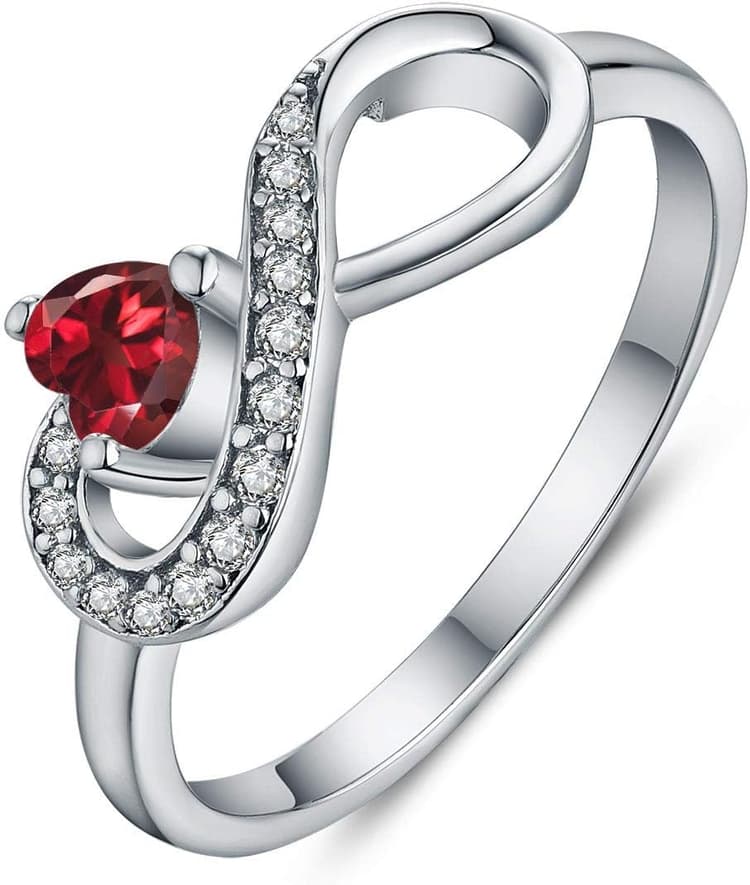 JO WISDOM Bague Infini Argent 925 Femme avec en Forme de Coeur AAA Oxyde de Zirconium Pierre de Naissance