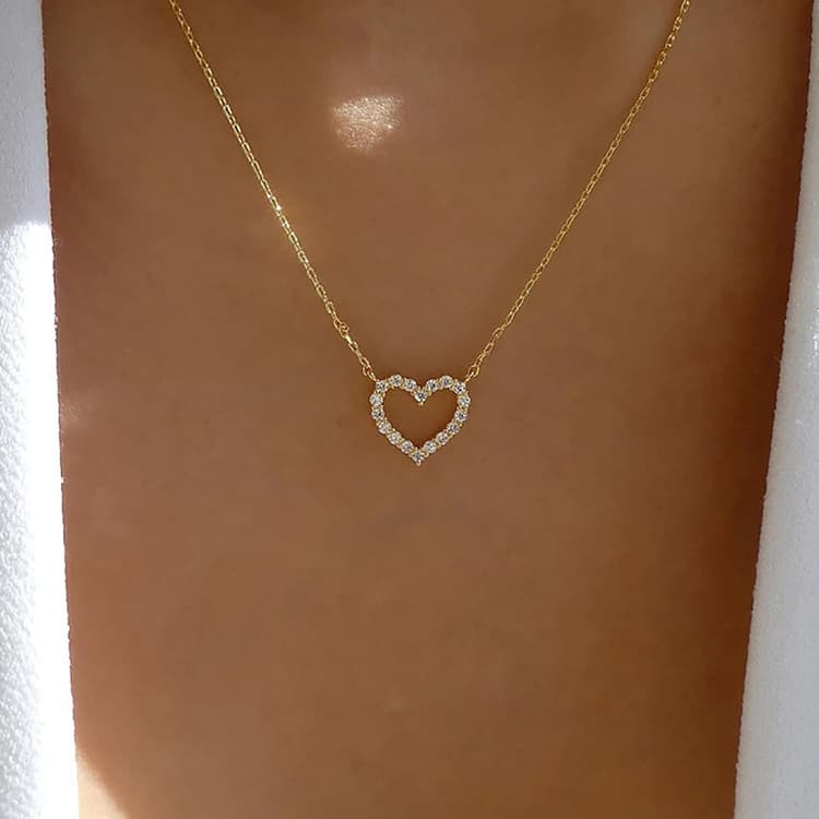 Collier Coeur En Cristal Pendentif CZ Or - Boho Étincelant Ras Du Cou Amour Bijoux