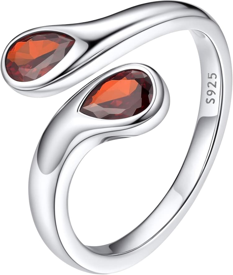 Bestyle Bague Femme Argent 925 Réglable avec Pierre, Bijou pour Femme Fille Zircon, Bague Pierre de Naissance