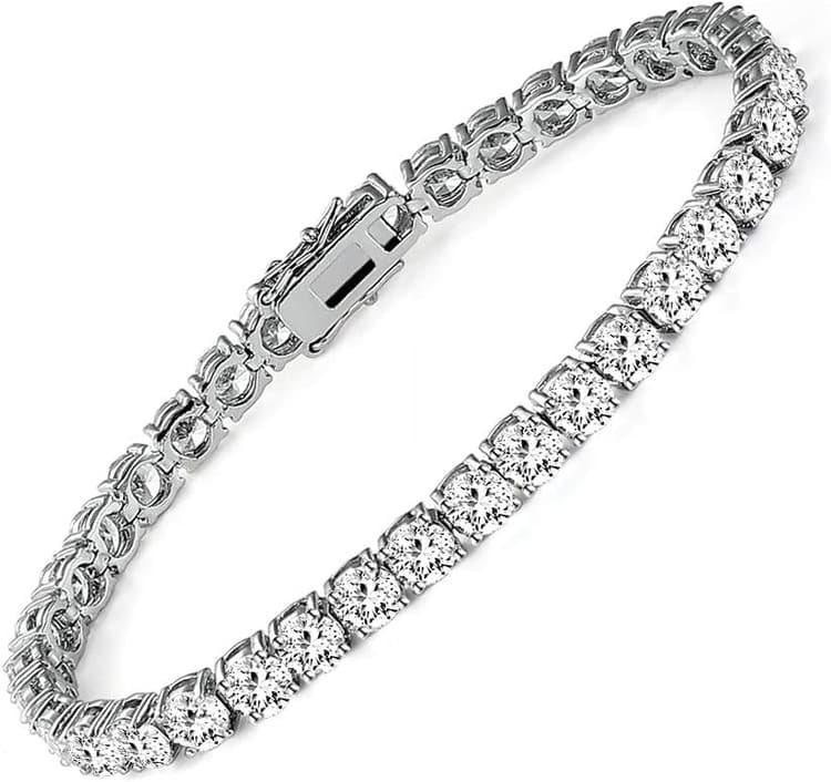 18k White Gold Plated CZ Tennis Bracelet, 4MM Cubic Zirconia Charm Bracelet for Women Men
