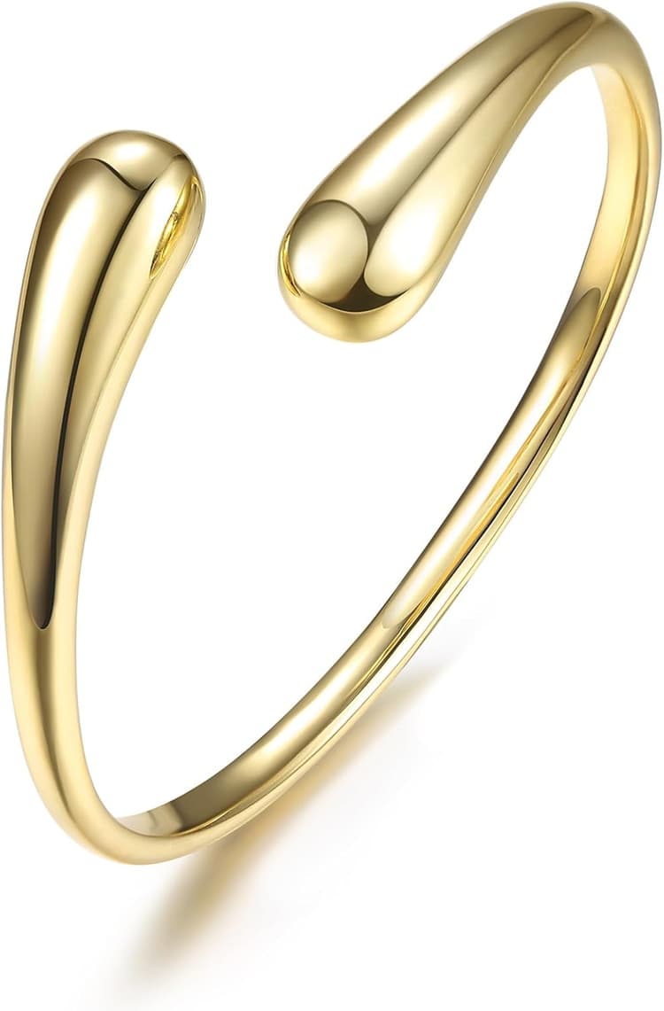 MILACOLATO Bracelet Manchette jonc Plaqué Or 18 Carats pour Femmes Bracelets Manchette en Forme de Goutte d’Eau Martelé Bracelets Larges Réglables Bracelet de Irrégulière Bracelet Manchette en Or