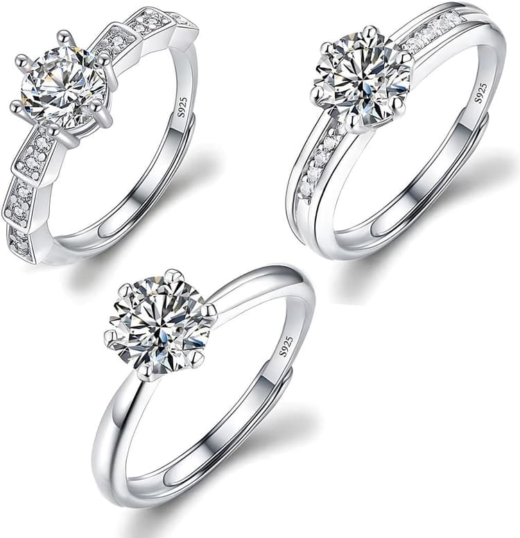 3 Pièces Bague Argent 925 Femme Reglable Bague Zircone Cubique Alliance Femme, Bague de Fiancailles Bague Promesse Mariage Bague Pouce Bague Femme Cadeaux de Bijoux,bague femme