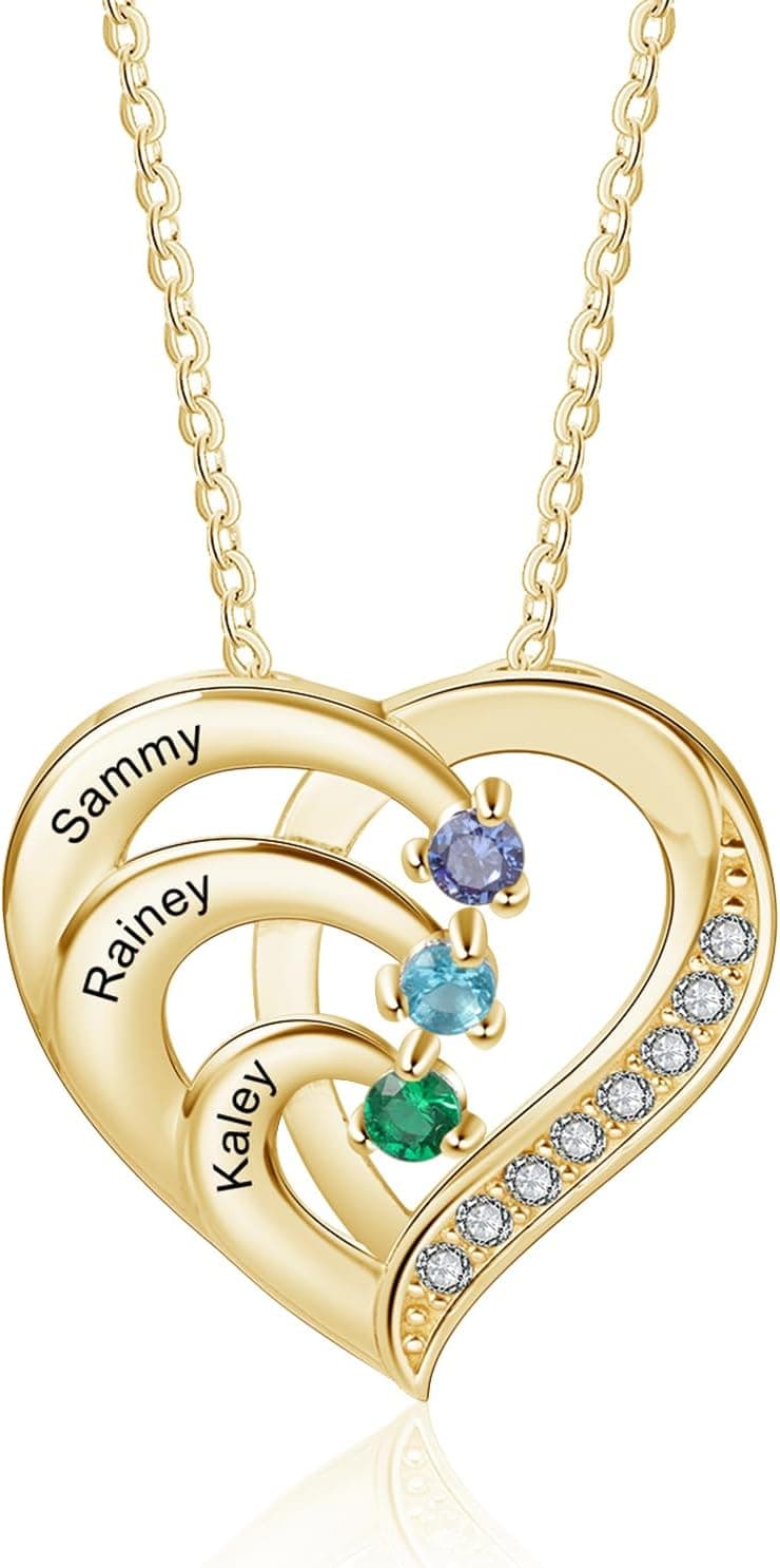 Jeweidea Collier Personnalisé Prénom Argent Sterling 925 pour Femme Collier Cœur avec Pendentif Gravé et Pierre de Naissance Cadeau pour Maman, Mamie, Noël Fête des Mères