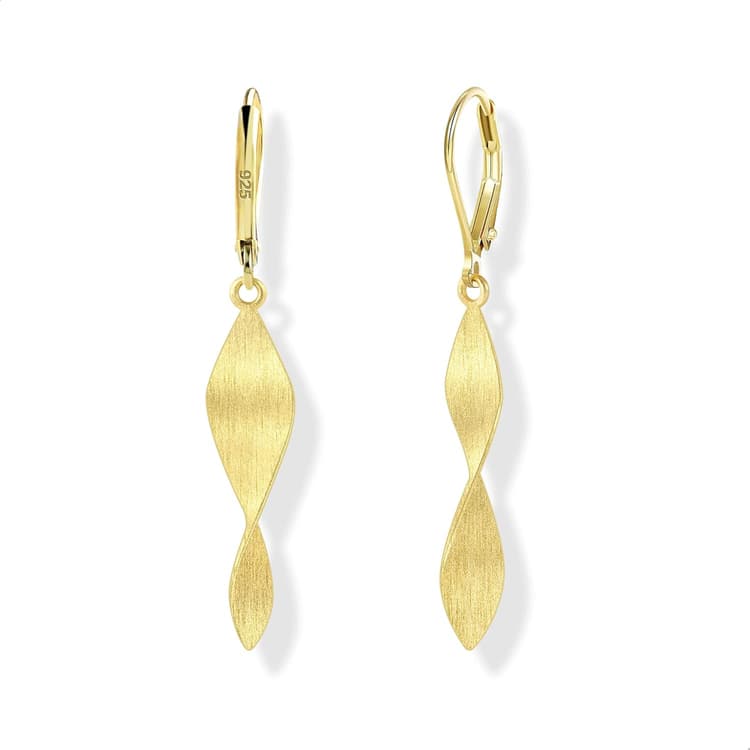 ASH'S CHOICE Boucles d'oreilles Pendantes en Argent 925 Hypoallergéniques avec Pendentif Double Torsadé/Spirale/Geuille/Gouttes d'eau Boucles d'oreilles Longues Boho pour Femme