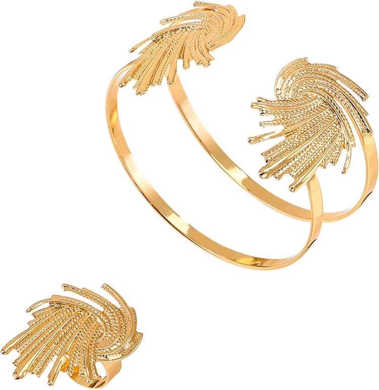 Or Bracelet Manchette Réglable Bracelet Manchette pour Femme avec Anneau Fleurs/Feuilles d'Artifice Bracelets Ouvert Réglable Boho Bracelets Manchette Large