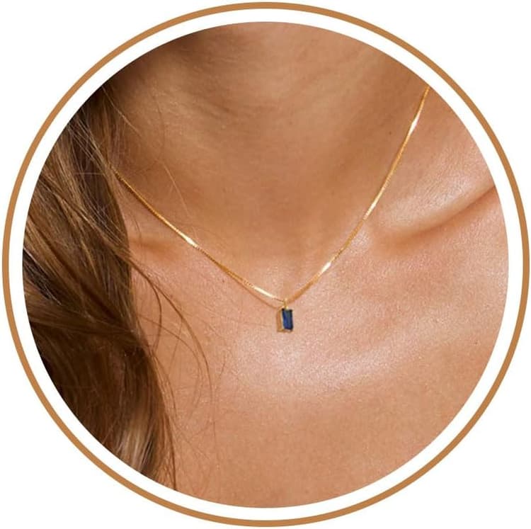 FUNEIA Diamond Necklaces for Women 14K Gold Plated Emerald Birthstone Necklace for Women Mothers Dainty Gold Necklace Blue Green Cubic Zirconia Pendant Necklace Birthday Gifts for Women Jewelry