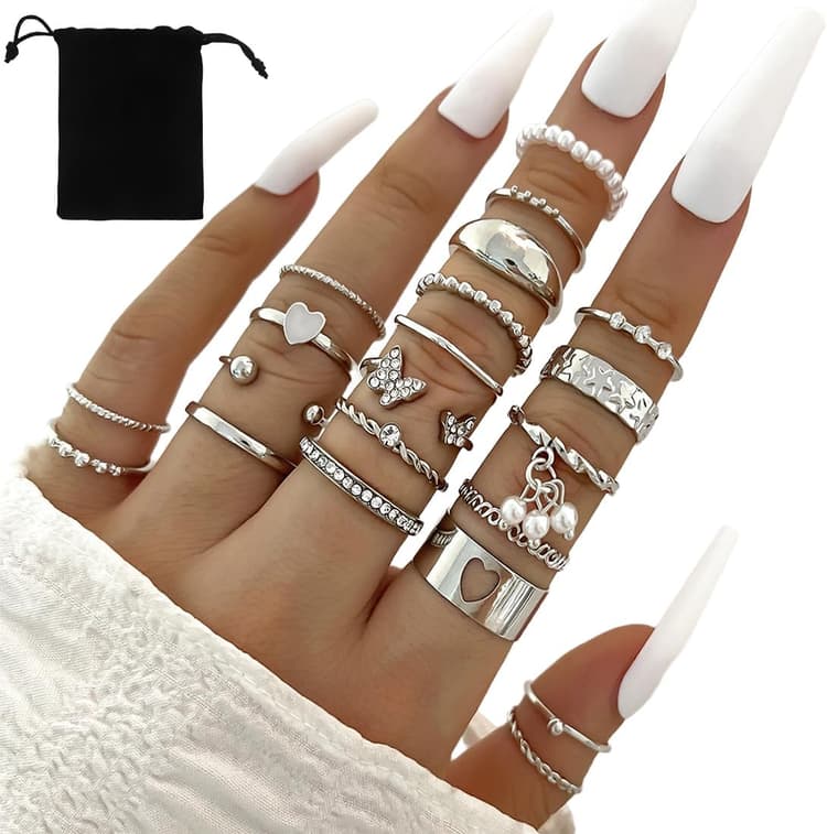 21 Pcs Bague Femme Rétro Vintage Réglable Bague Empilables Bague Phalange Ensemble Minimaliste Bague Pouce Femme Ensemble Bague Knuckle Bague Reglable Femme Bague Fantaisie Femme(Argenté)