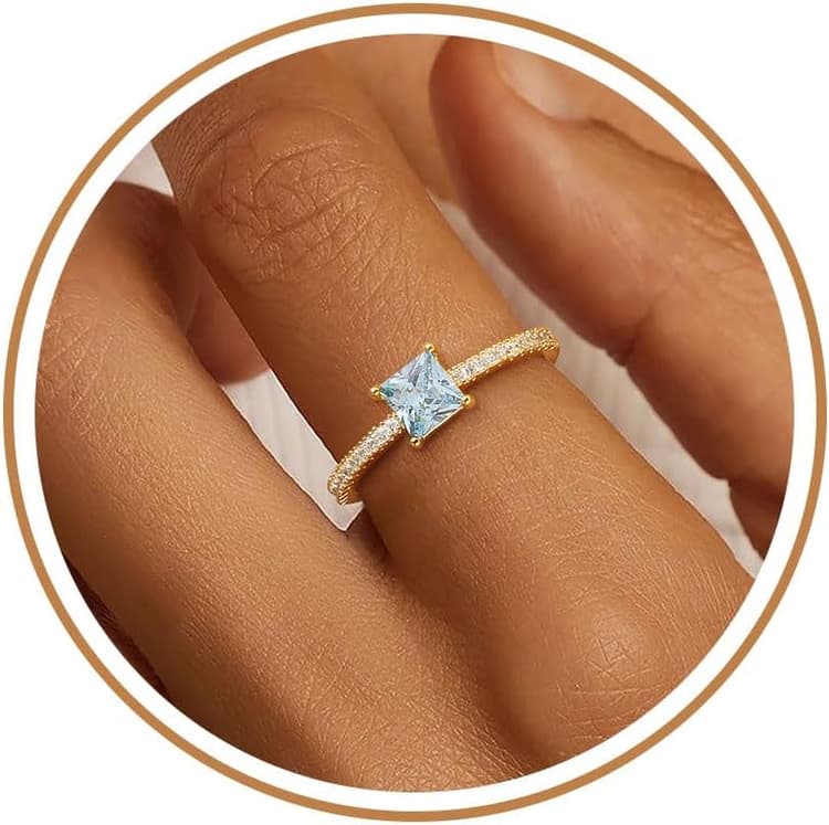Birthstone Gold Rings for Women Non Tarnish 14K Gold Plated Stackable Cubic Zirconia Thumb Rings Dainty Cute Emerald Eternity Band Pinky Ring Engagement Wedding Promise Rings Jewelry Gifts