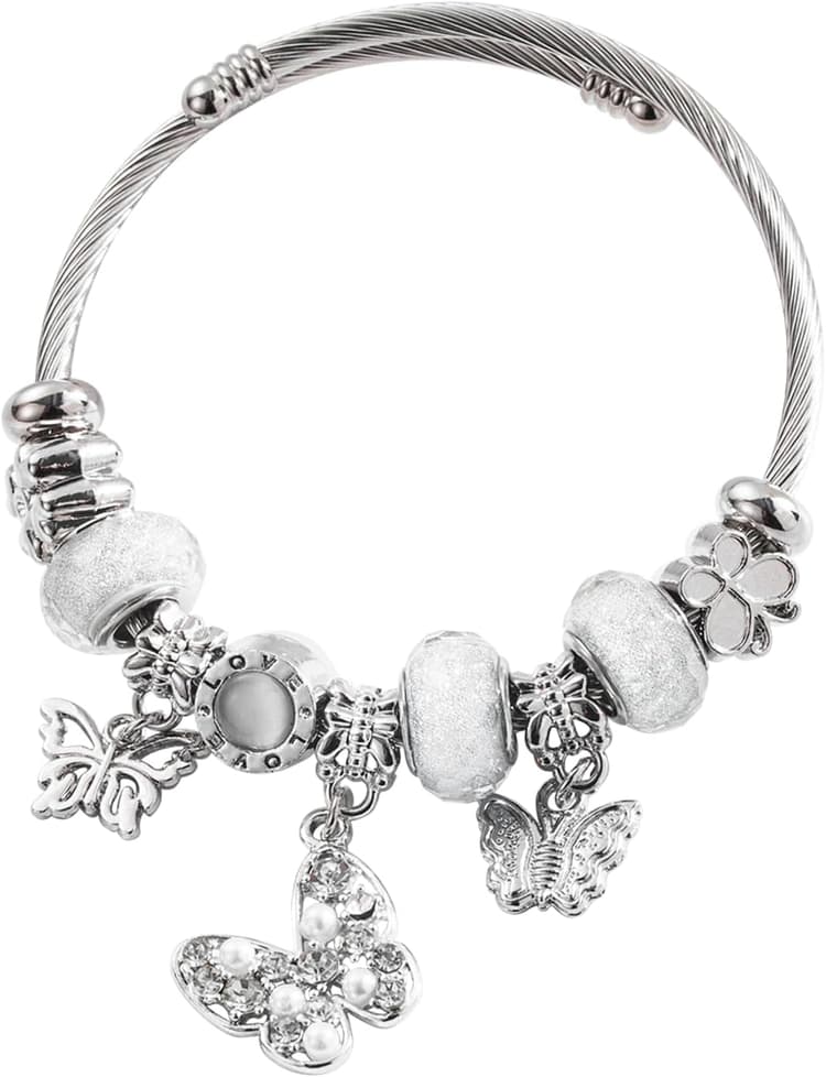 Silver Women Bracelets - Adjustable Charm Bracelets for Women Birthday Gifts Favors Titanium Steel Bracelet Bundle Jewelry Kit