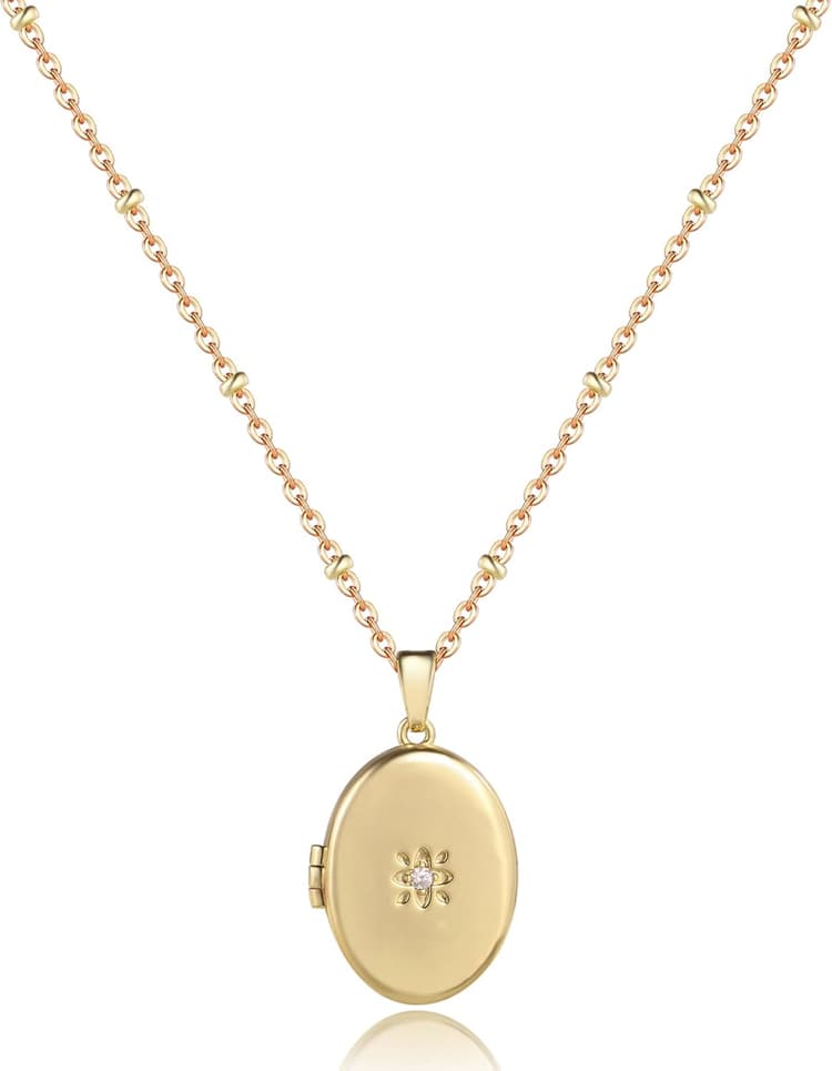 YOUFENG Love Heart Flower Locket Necklace that Holds Pictures Photo Locket Birthday Gifts
