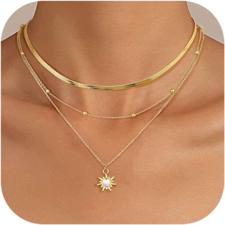 Kakonia Collier Femme Or,Pendentif Femme Or 14K Chaine en Or Femme Délicate,Bijoux Tendance Empilés pour Femmes