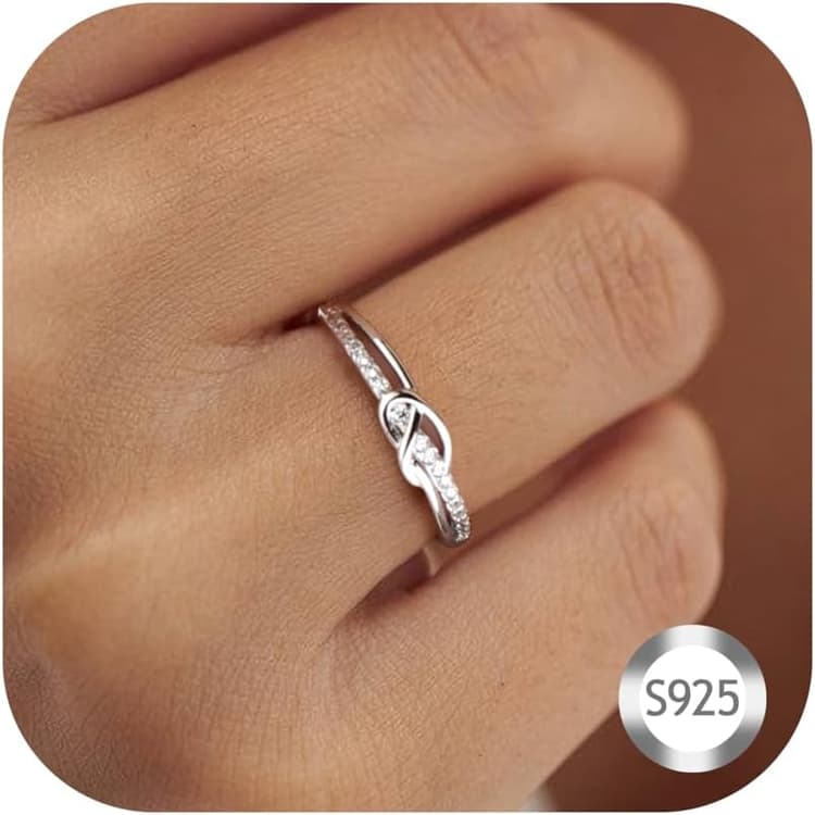 LOLIAS Bague Argent 925 Femme, Amour Noeud Bague Femme avec Zircone Cubique, Bague de Fiançailles, Bague de Promesse en Argent Sterling, Cadeaux Bijoux Femme Taille 52-64