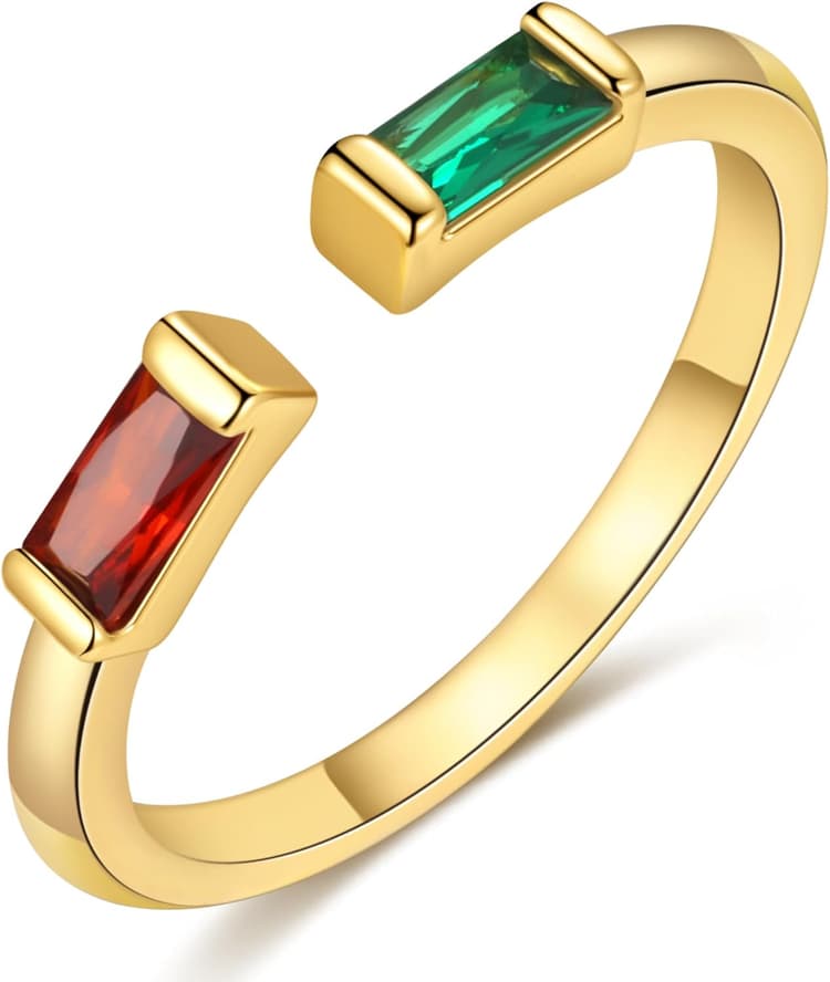 TOBENY Gold Birthstone Rings for Women 14K Gold Plated Adjustable Rings Non Tarnish Gold Stackable Rings Dainty Emerald Green Cubic Zirconia Ring for Mother Daughter Birthday Jewelry Gifts