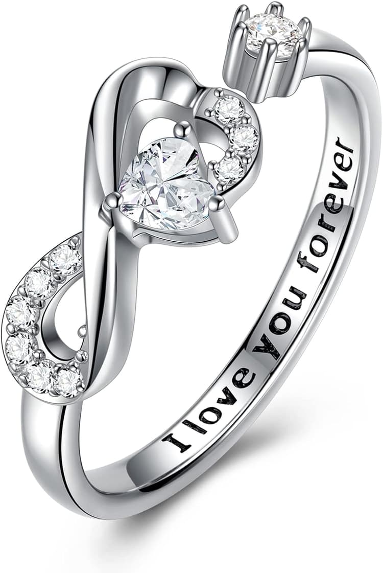 CRYSLOVE Bague Femme Infini en Argent Sterling 925 avec Zircone Ouverte Reglable Anneau Fiançailles Pierre de Naissance Bague Cadeau Original pour Saint Valentin Fête des Mères