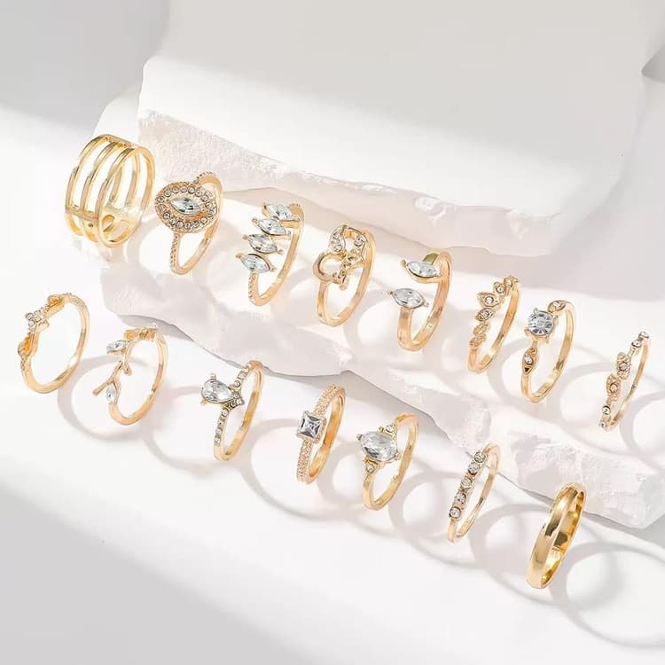 15pcs Simple Knuckle Ring Set, Multi Size Rings Stackable Mid Rings for Women