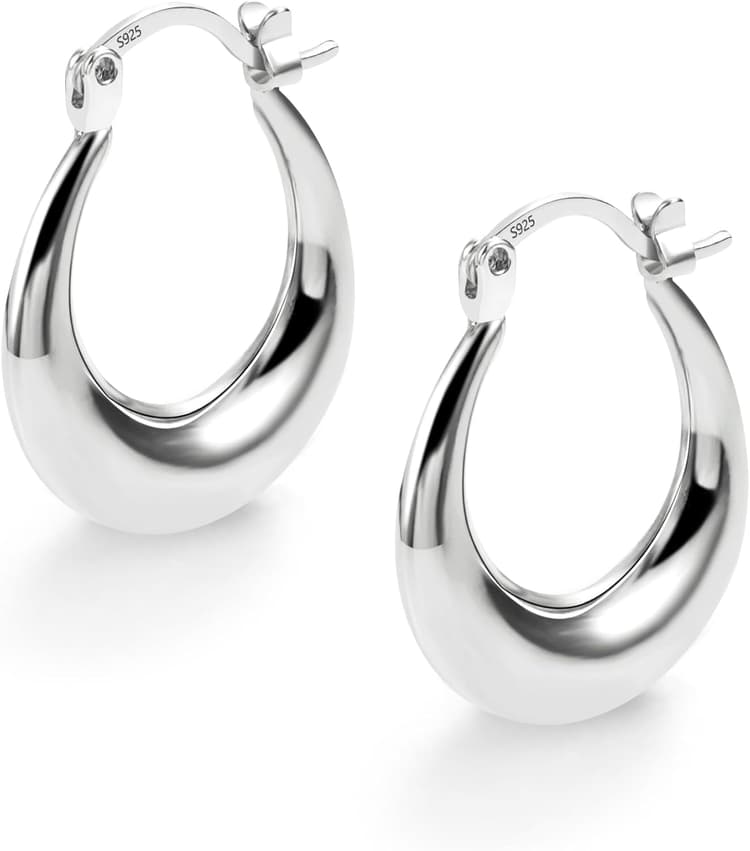 ASH'S CHOICE Boucles d'oreilles Créoles en Argent 925, Créoles Épais Petit Grand, Boucles d'oreilles Huggie, Chunky, Hypoallergénique, Plaqué Or 14 carats, pour Femme