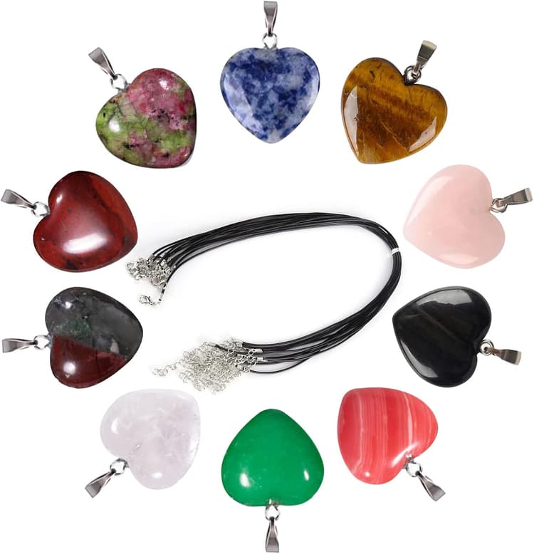 Pendentif Pierre Chakra en Forme, 10 Pièces de Pendentif Pierre Naturelle Collier Pierre Naturelle Pierre de Chakra pour Collier avec Collier en Cuir