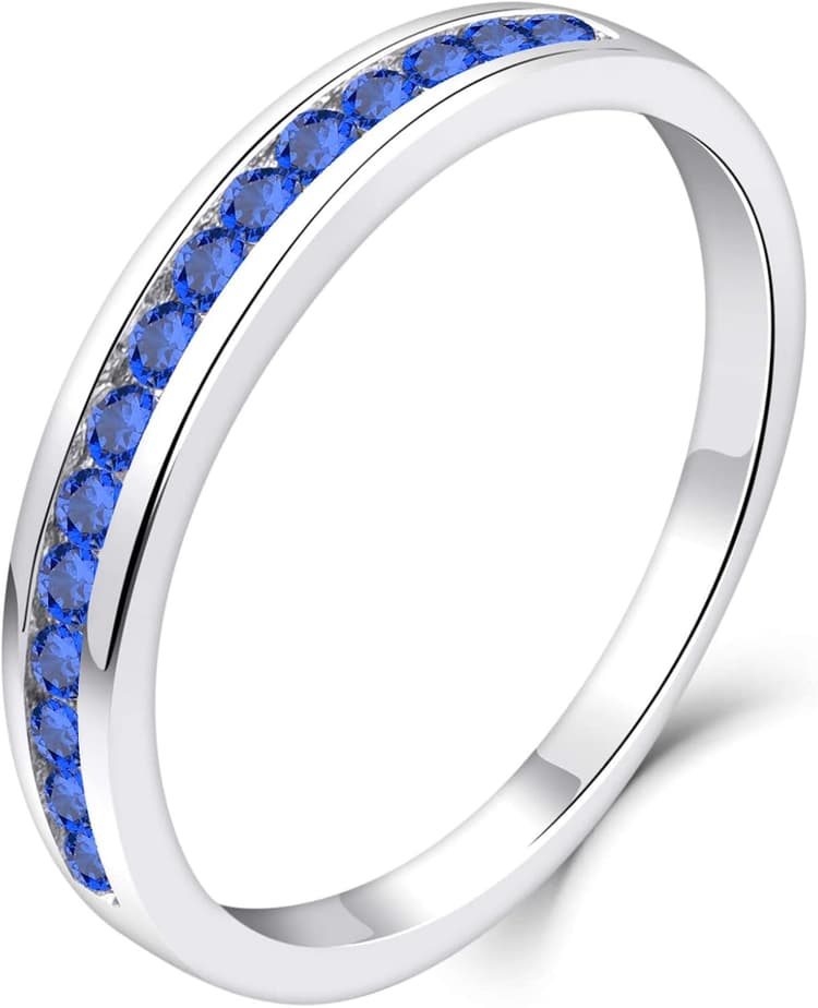 YL Bague d'éternité pour femme en argent 925 coupe 12 pierres de naissance 5A bague de fiançailles anniversaire en zircone cubique